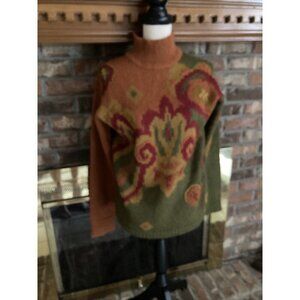 SK & Company Ladies Mohair Fall Sweater Green & Orange Size Small Oversized